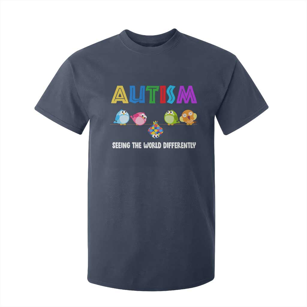 Autism Awareness T Shirt For Kid Seeing the World Differently ASD Cute Puzzle Pieces Owl TS10 Navy Print Your Wear