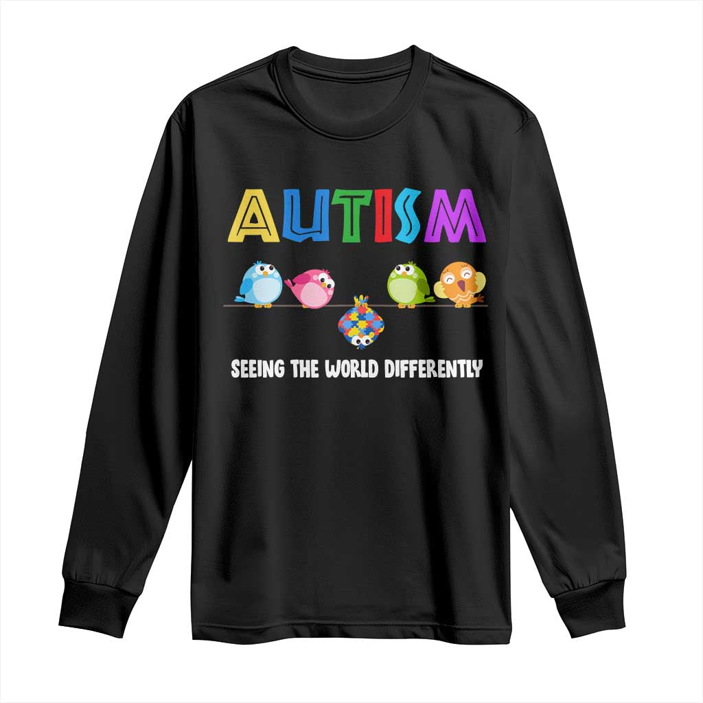 Autism Awareness Long Sleeve Shirt Seeing the World Differently ASD Cute Puzzle Pieces Owl TS10 Black Print Your Wear