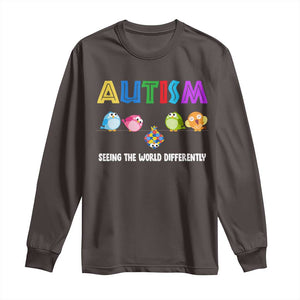 Autism Awareness Long Sleeve Shirt Seeing the World Differently ASD Cute Puzzle Pieces Owl TS10 Dark Chocolate Print Your Wear