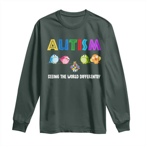 Autism Awareness Long Sleeve Shirt Seeing the World Differently ASD Cute Puzzle Pieces Owl TS10 Dark Forest Green Print Your Wear