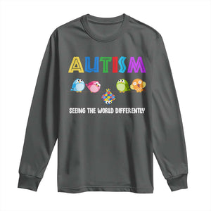 Autism Awareness Long Sleeve Shirt Seeing the World Differently ASD Cute Puzzle Pieces Owl TS10 Dark Heather Print Your Wear
