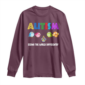 Autism Awareness Long Sleeve Shirt Seeing the World Differently ASD Cute Puzzle Pieces Owl TS10 Maroon Print Your Wear