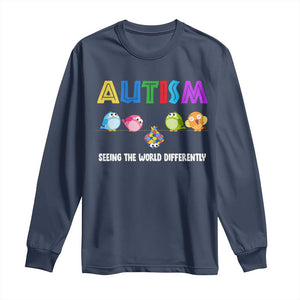 Autism Awareness Long Sleeve Shirt Seeing the World Differently ASD Cute Puzzle Pieces Owl TS10 Navy Print Your Wear