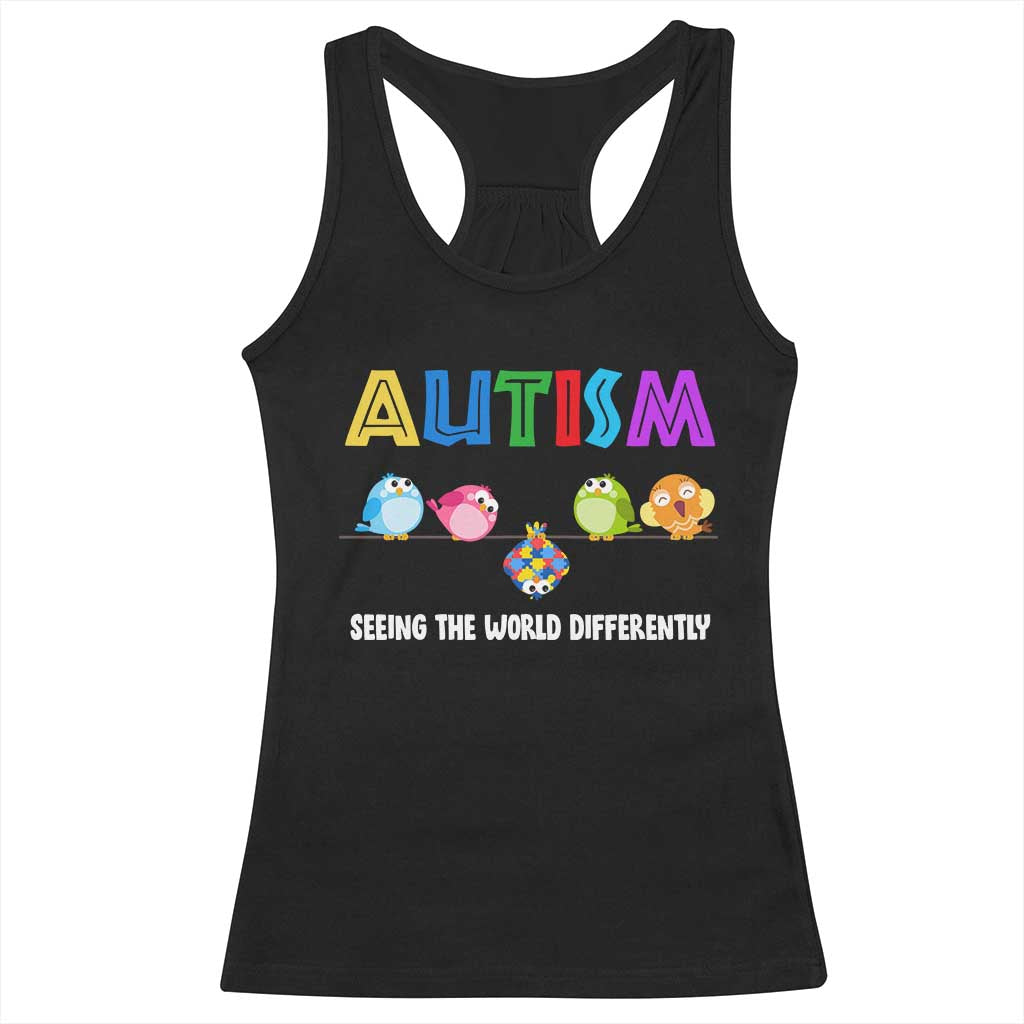 Autism Awareness Racerback Tank Top Seeing the World Differently ASD Cute Puzzle Pieces Owl TS10 Black Print Your Wear