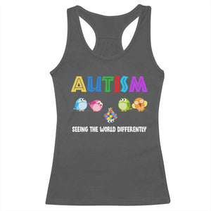 Autism Awareness Racerback Tank Top Seeing the World Differently ASD Cute Puzzle Pieces Owl TS10 Dark Heather Print Your Wear