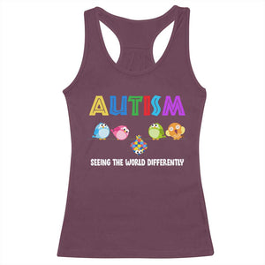 Autism Awareness Racerback Tank Top Seeing the World Differently ASD Cute Puzzle Pieces Owl TS10 Maroon Print Your Wear