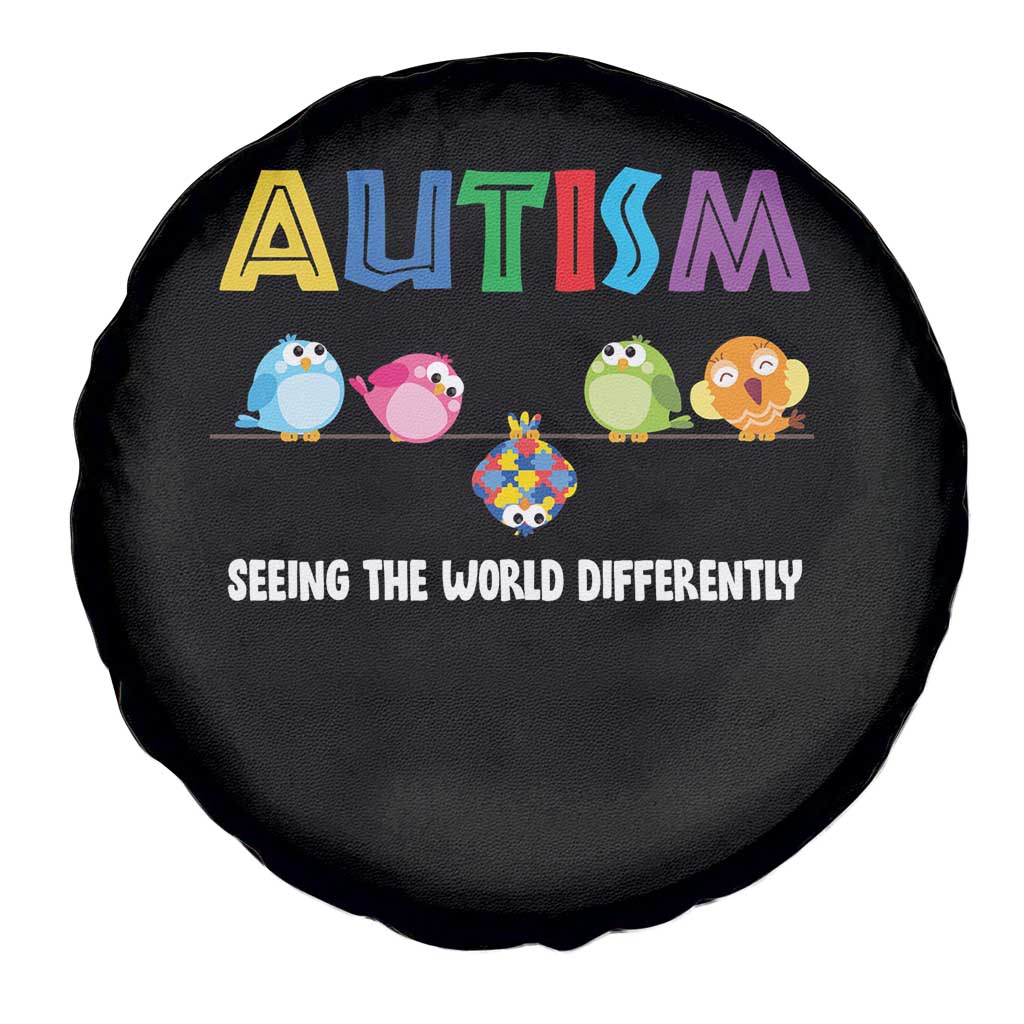 Autism Awareness Spare Tire Cover Seeing the World Differently ASD Cute Puzzle Pieces Owl TS10 Print Your Wear