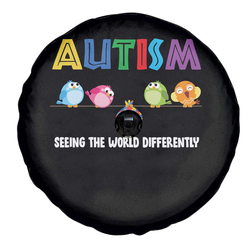 Autism Awareness Spare Tire Cover Seeing the World Differently ASD Cute Puzzle Pieces Owl TS10 Print Your Wear