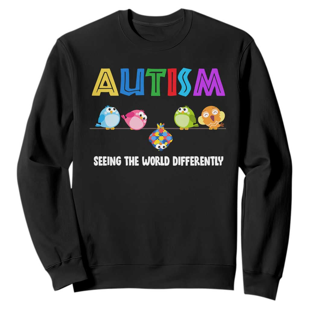 Autism Awareness Sweatshirt Seeing the World Differently ASD Cute Puzzle Pieces Owl TS10 Black Print Your Wear