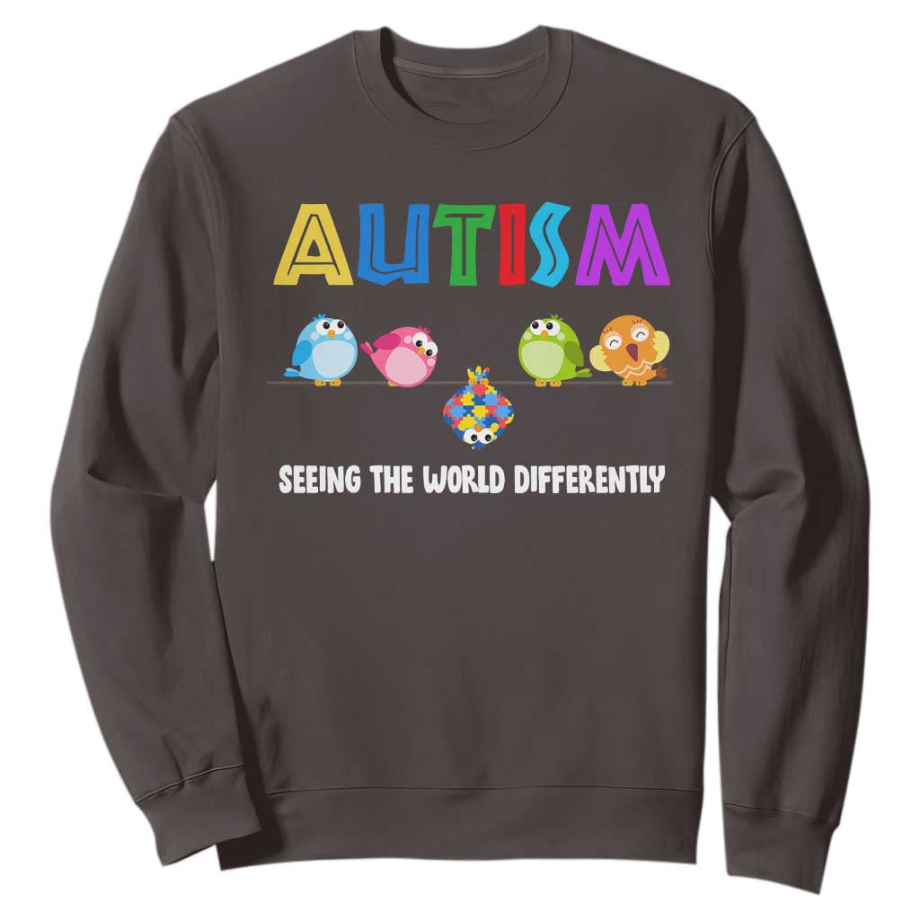 Autism Awareness Sweatshirt Seeing the World Differently ASD Cute Puzzle Pieces Owl TS10 Dark Chocolate Print Your Wear