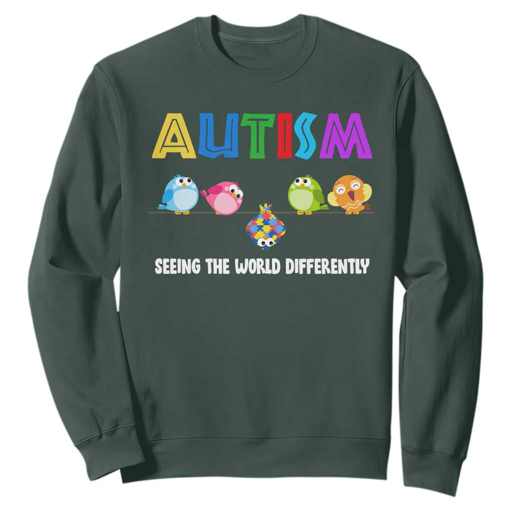 Autism Awareness Sweatshirt Seeing the World Differently ASD Cute Puzzle Pieces Owl TS10 Dark Forest Green Print Your Wear