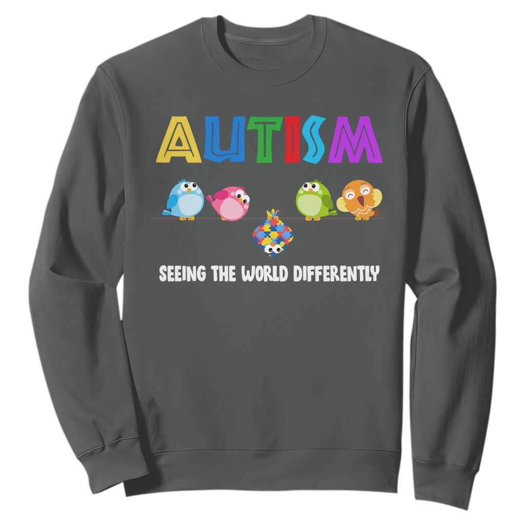Autism Awareness Sweatshirt Seeing the World Differently ASD Cute Puzzle Pieces Owl TS10 Dark Heather Print Your Wear