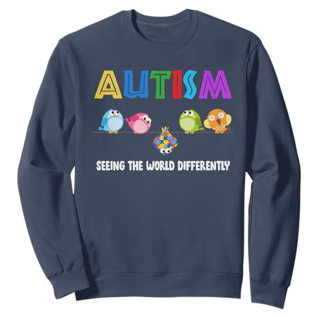 Autism Awareness Sweatshirt Seeing the World Differently ASD Cute Puzzle Pieces Owl TS10 Navy Print Your Wear