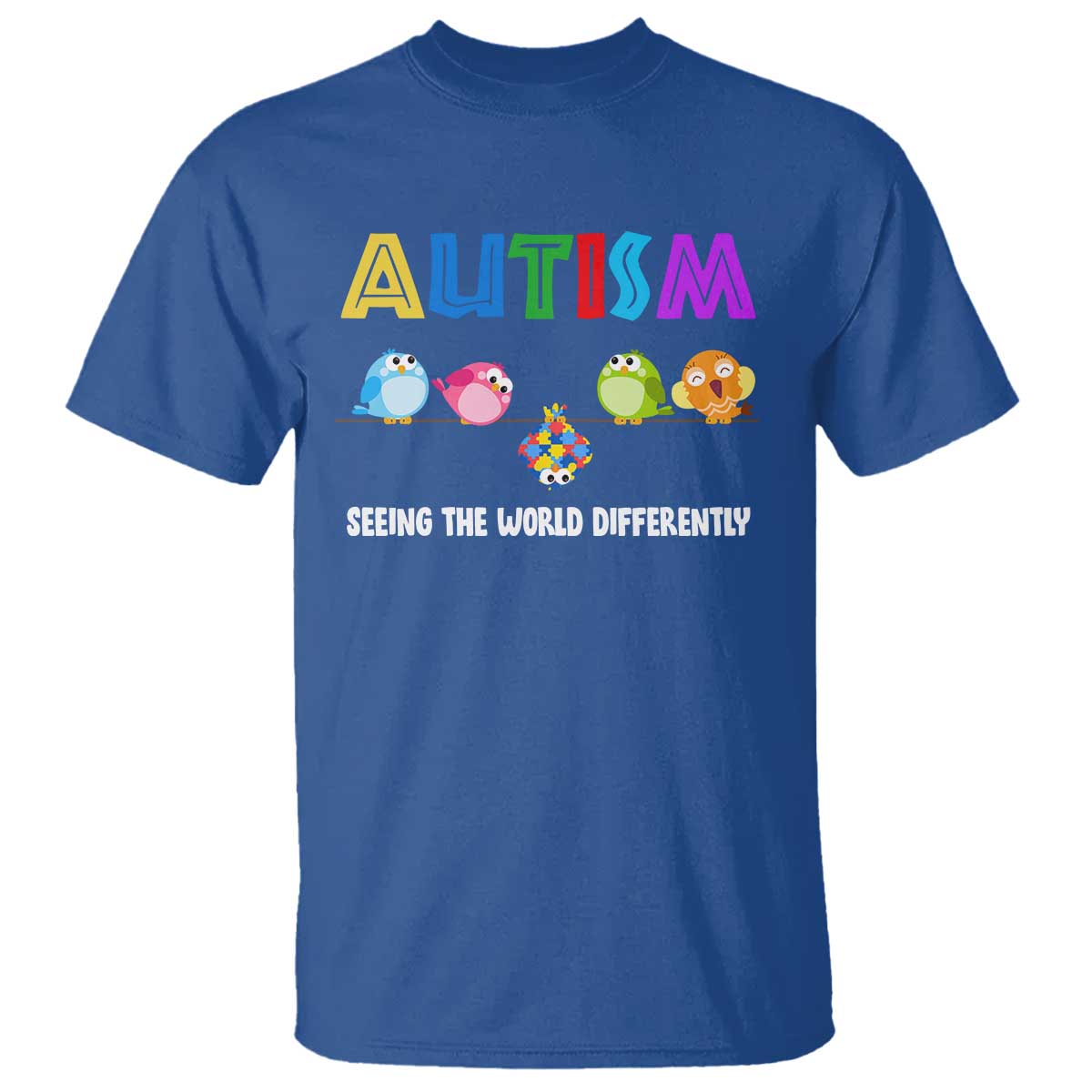 Autism Awareness T Shirt Seeing the World Differently ASD Cute Puzzle Pieces Owl TS10 Royal Blue Print Your Wear