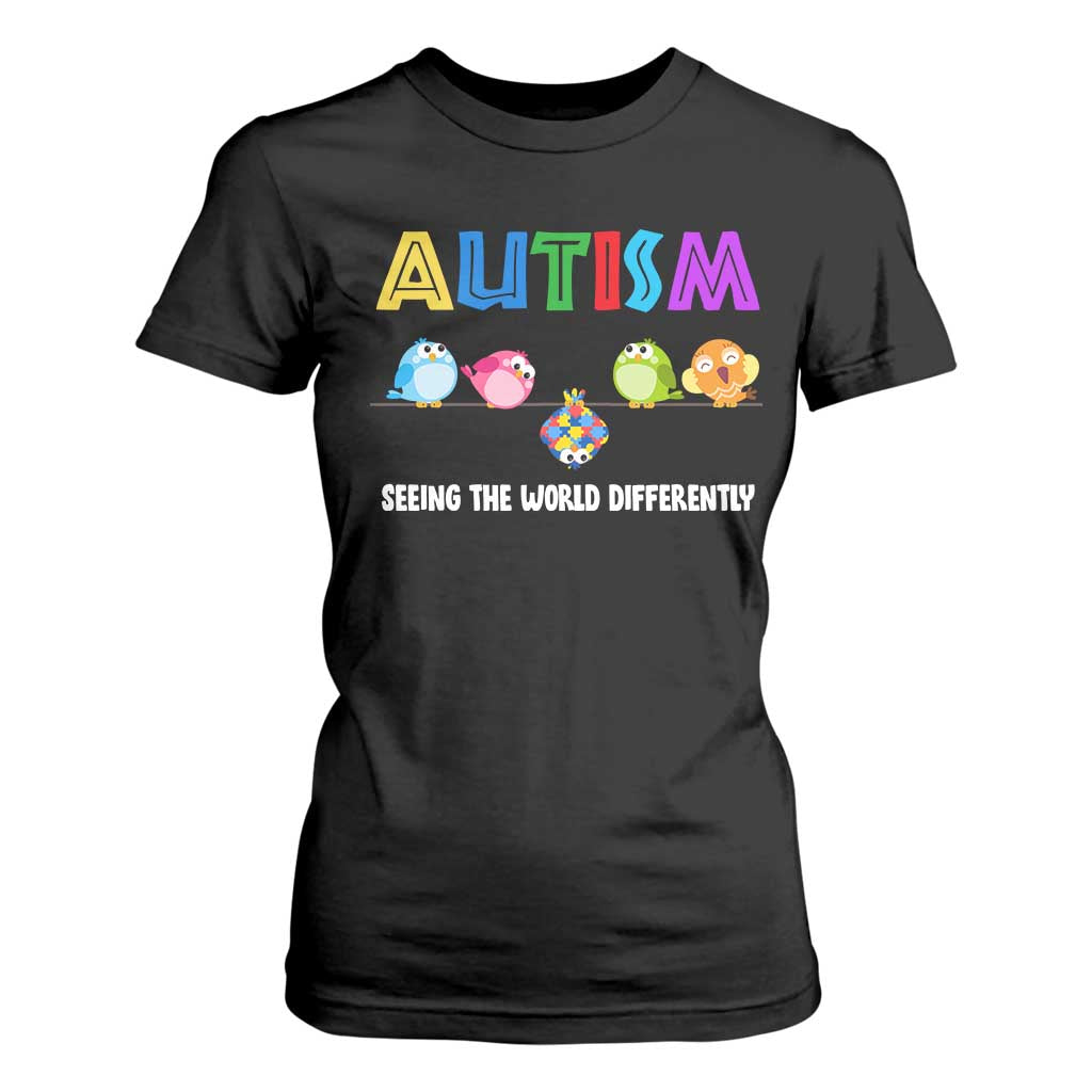 Autism Awareness T Shirt For Women Seeing the World Differently ASD Cute Puzzle Pieces Owl TS10 Black Print Your Wear
