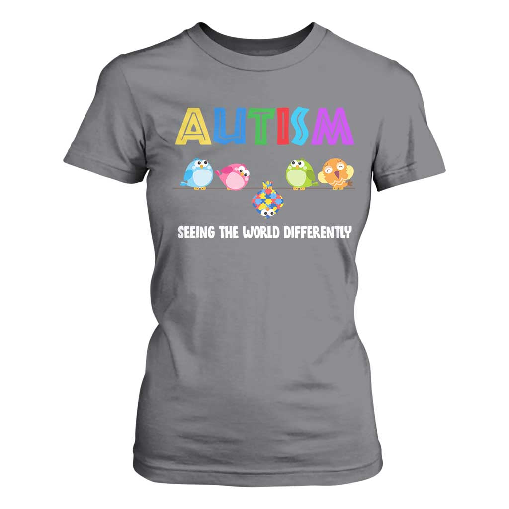 Autism Awareness T Shirt For Women Seeing the World Differently ASD Cute Puzzle Pieces Owl TS10 Charcoal Print Your Wear