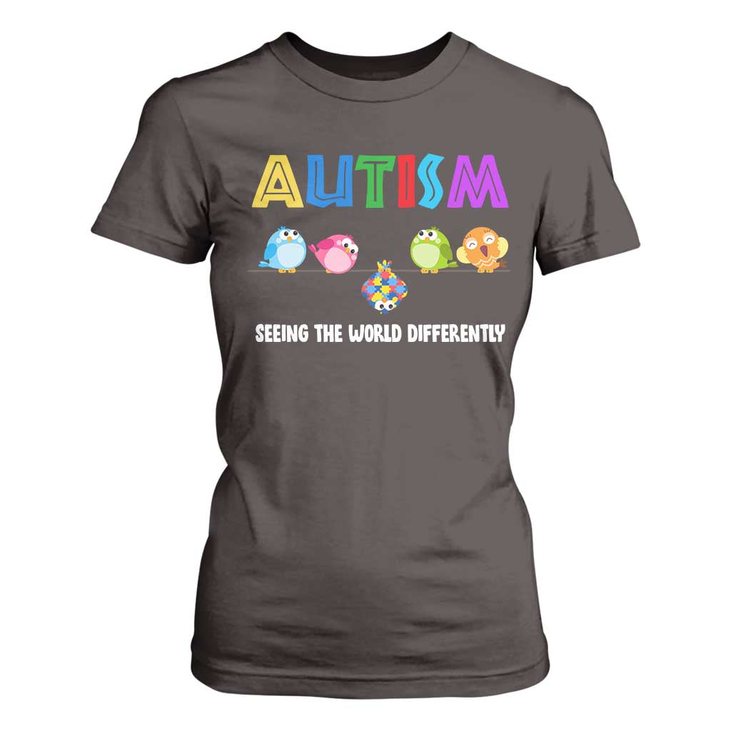 Autism Awareness T Shirt For Women Seeing the World Differently ASD Cute Puzzle Pieces Owl TS10 Dark Chocolate Print Your Wear