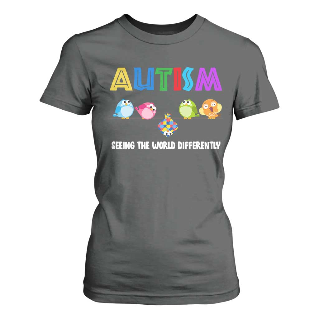 Autism Awareness T Shirt For Women Seeing the World Differently ASD Cute Puzzle Pieces Owl TS10 Dark Heather Print Your Wear