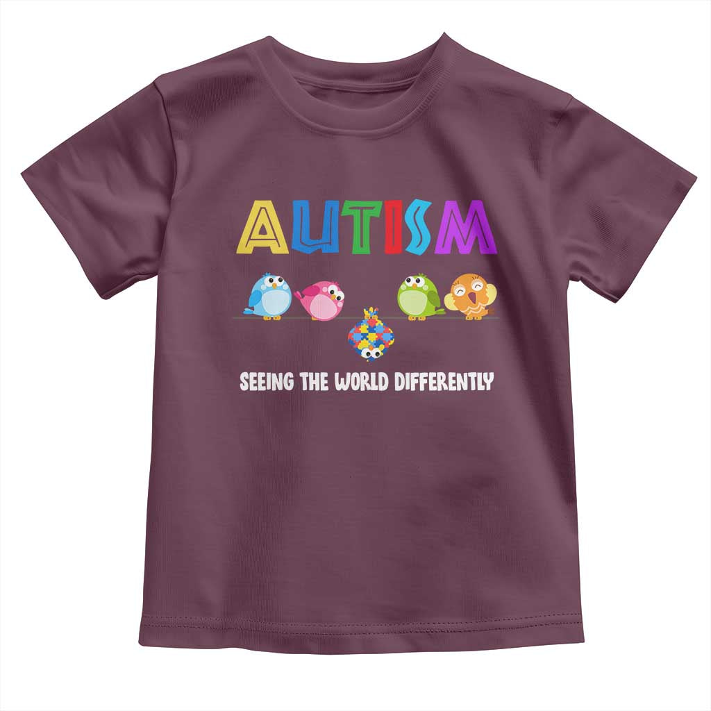 Autism Awareness Toddler T Shirt Seeing the World Differently ASD Cute Puzzle Pieces Owl TS10 Maroon Print Your Wear