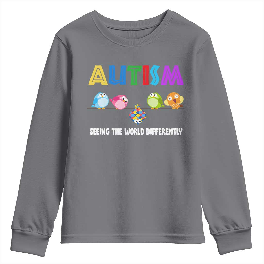 Autism Awareness Youth Sweatshirt Seeing the World Differently ASD Cute Puzzle Pieces Owl TS10 Charcoal Print Your Wear