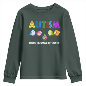 Autism Awareness Youth Sweatshirt Seeing the World Differently ASD Cute Puzzle Pieces Owl TS10 Dark Forest Green Print Your Wear