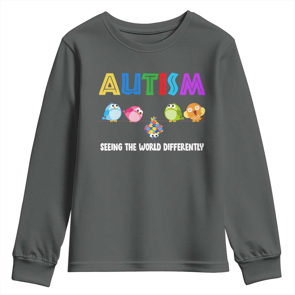Autism Awareness Youth Sweatshirt Seeing the World Differently ASD Cute Puzzle Pieces Owl TS10 Dark Heather Print Your Wear