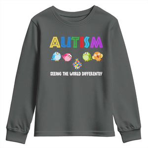 Autism Awareness Youth Sweatshirt Seeing the World Differently ASD Cute Puzzle Pieces Owl TS10 Dark Heather Print Your Wear