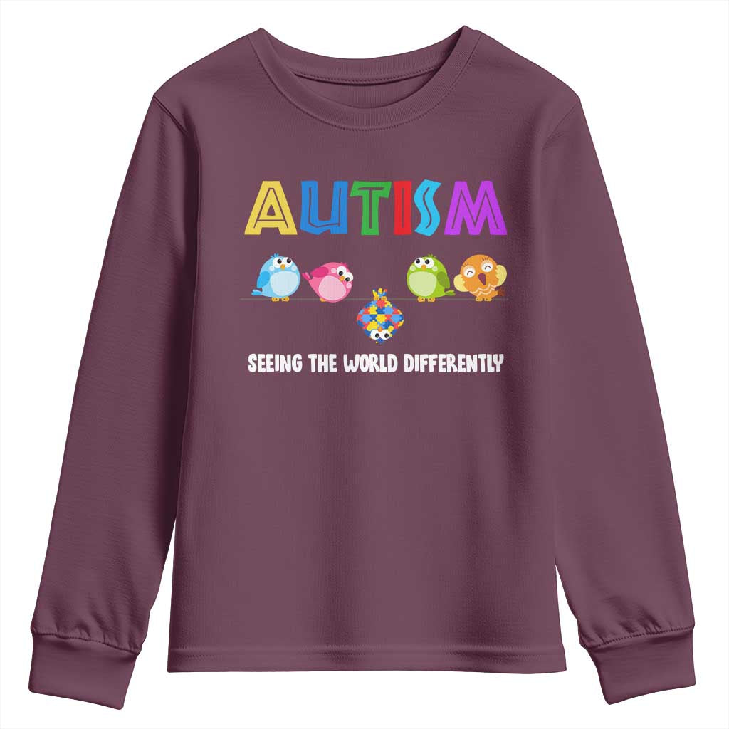 Autism Awareness Youth Sweatshirt Seeing the World Differently ASD Cute Puzzle Pieces Owl TS10 Maroon Print Your Wear