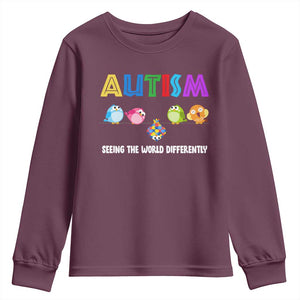 Autism Awareness Youth Sweatshirt Seeing the World Differently ASD Cute Puzzle Pieces Owl TS10 Maroon Print Your Wear