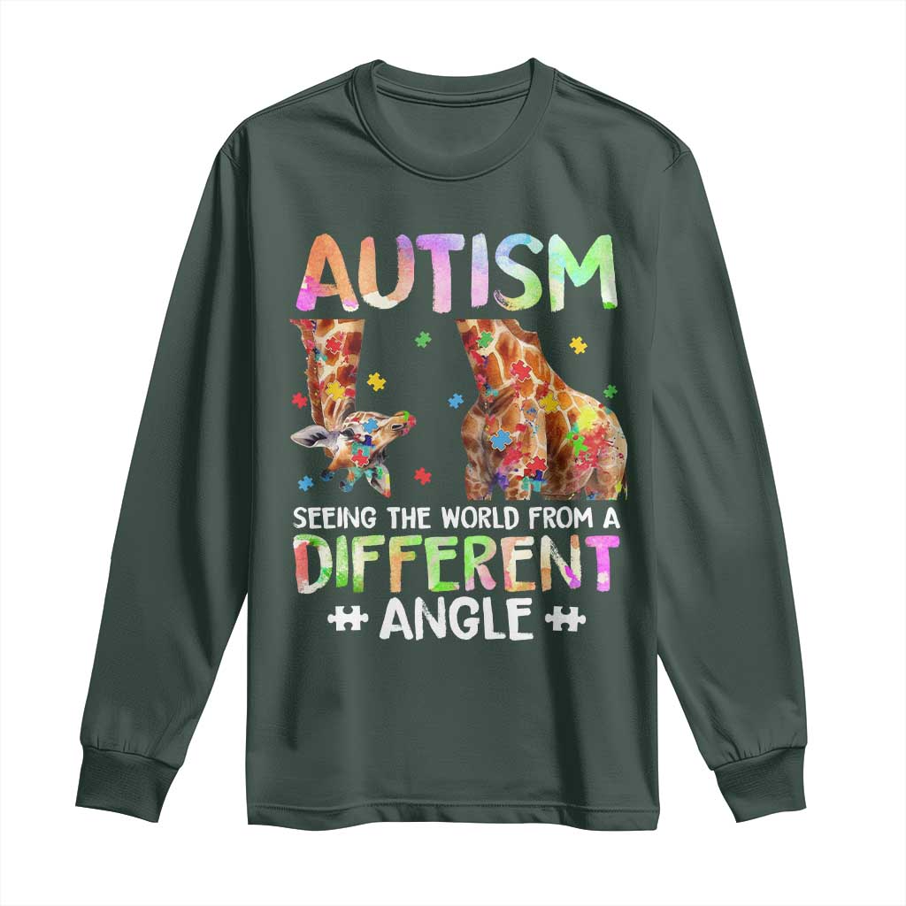 Autism Awareness Giraffe Long Sleeve Shirt Seeing The World Differently ASD TS10 Dark Forest Green Print Your Wear