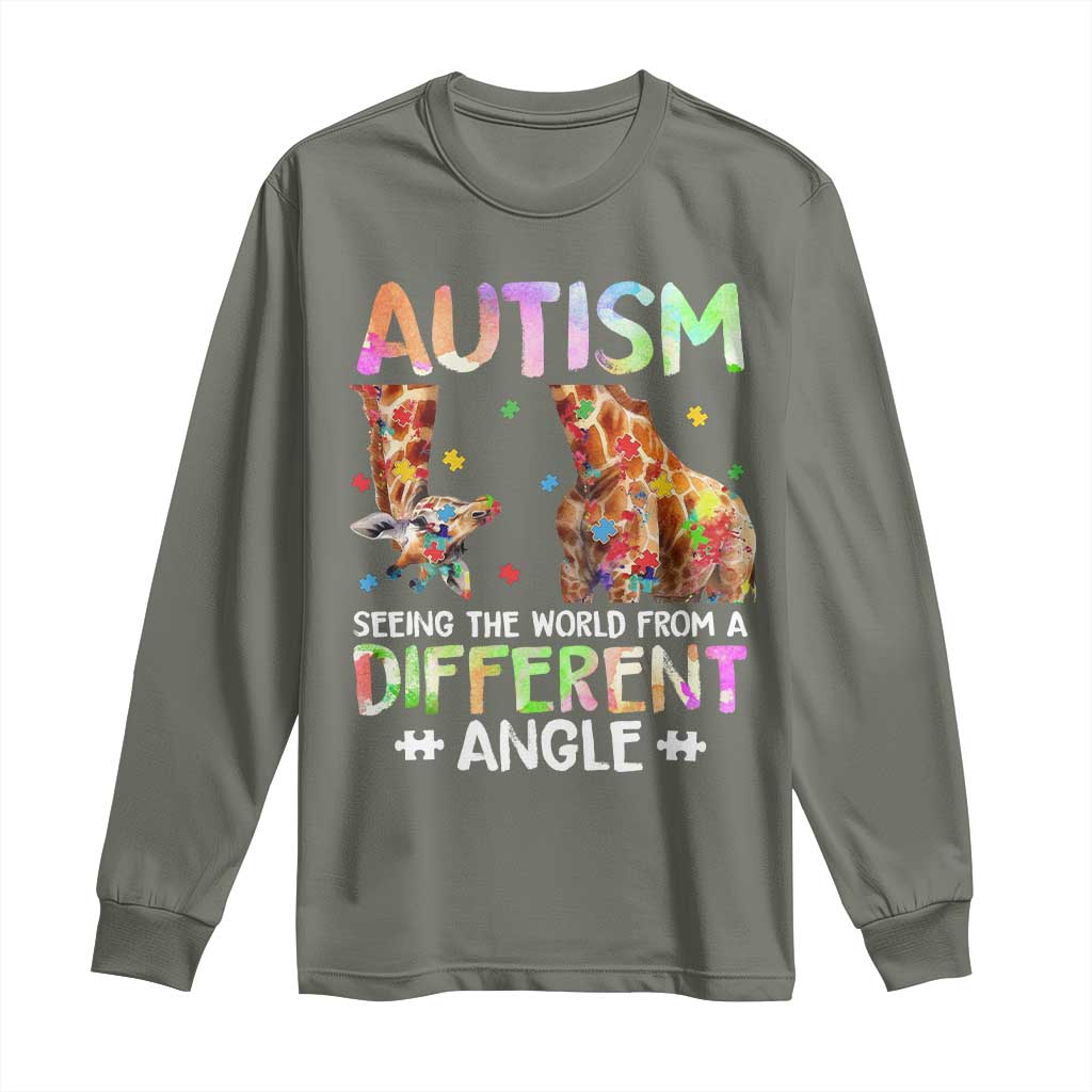 Autism Awareness Giraffe Long Sleeve Shirt Seeing The World Differently ASD TS10 Military Green Print Your Wear