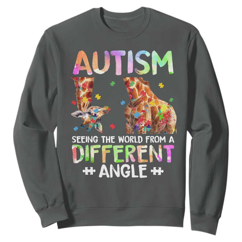 Autism Awareness Giraffe Sweatshirt Seeing The World Differently ASD TS10 Dark Heather Print Your Wear