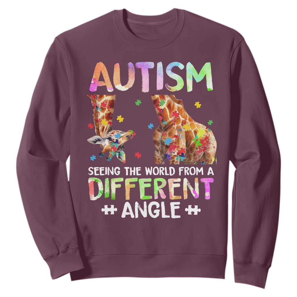 Autism Awareness Giraffe Sweatshirt Seeing The World Differently ASD TS10 Maroon Print Your Wear