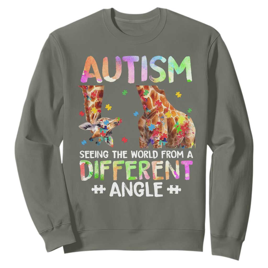 Autism Awareness Giraffe Sweatshirt Seeing The World Differently ASD TS10 Military Green Print Your Wear