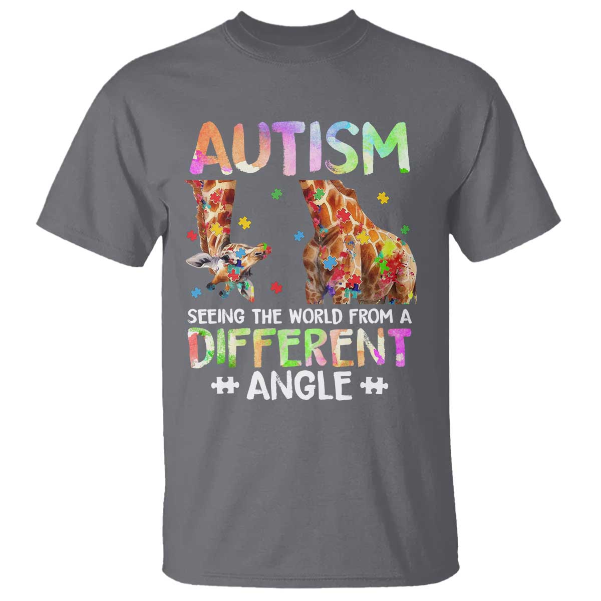 Autism Awareness Giraffe T Shirt Seeing The World Differently ASD TS10 Charcoal Print Your Wear