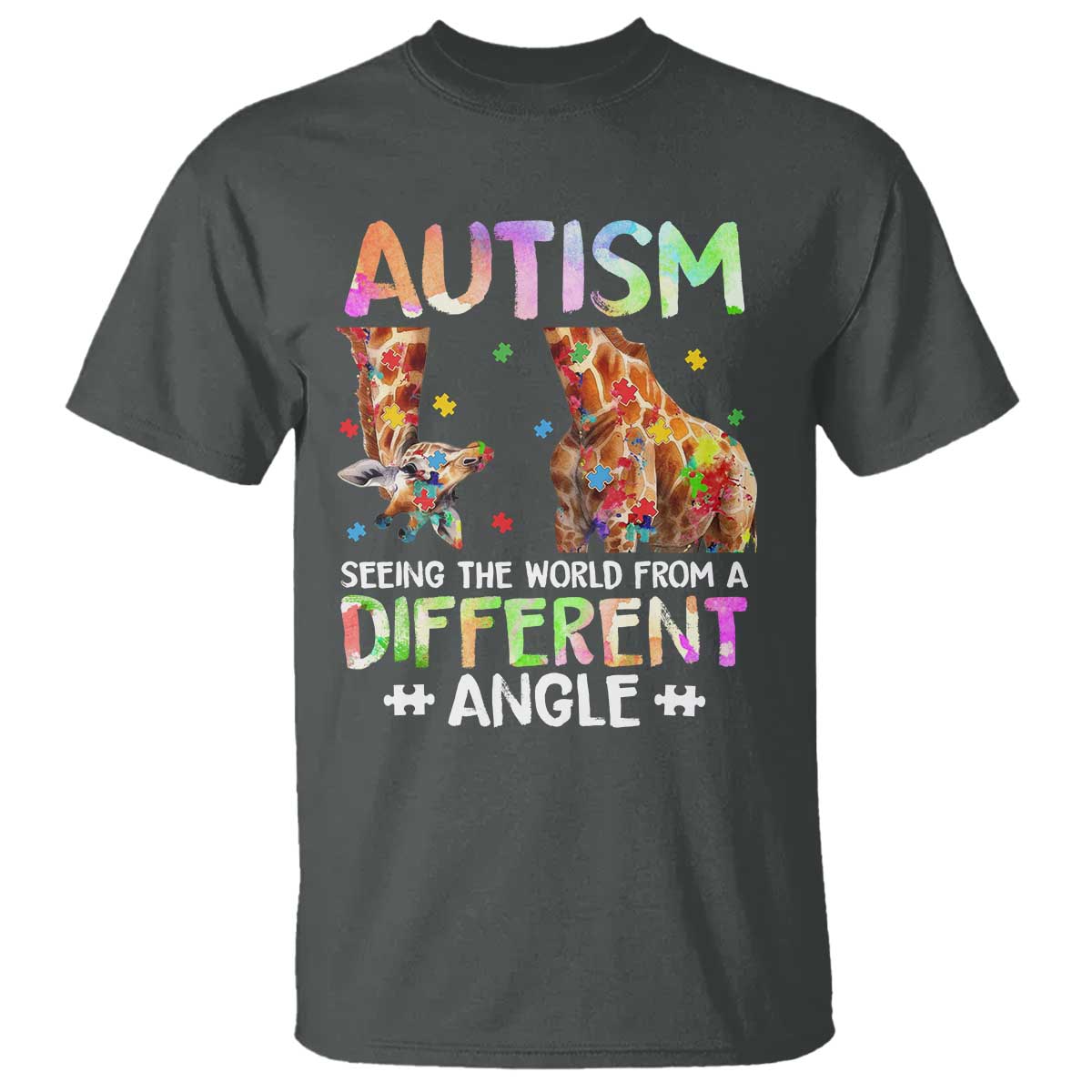 Autism Awareness Giraffe T Shirt Seeing The World Differently ASD TS10 Dark Heather Print Your Wear