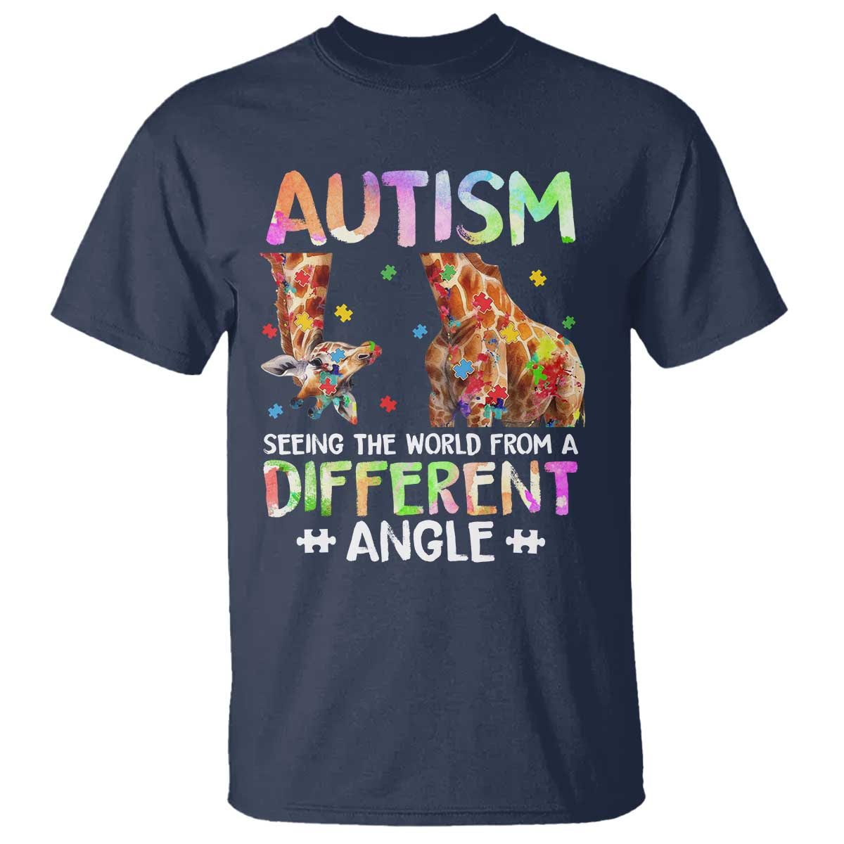 Autism Awareness Giraffe T Shirt Seeing The World Differently ASD TS10 Navy Print Your Wear