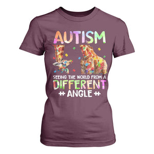 Autism Awareness Giraffe T Shirt For Women Seeing The World Differently ASD TS10 Maroon Print Your Wear