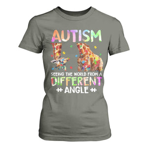 Autism Awareness Giraffe T Shirt For Women Seeing The World Differently ASD TS10 Military Green Print Your Wear