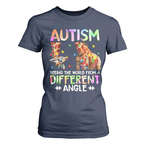 Autism Awareness Giraffe T Shirt For Women Seeing The World Differently ASD TS10 Navy Print Your Wear