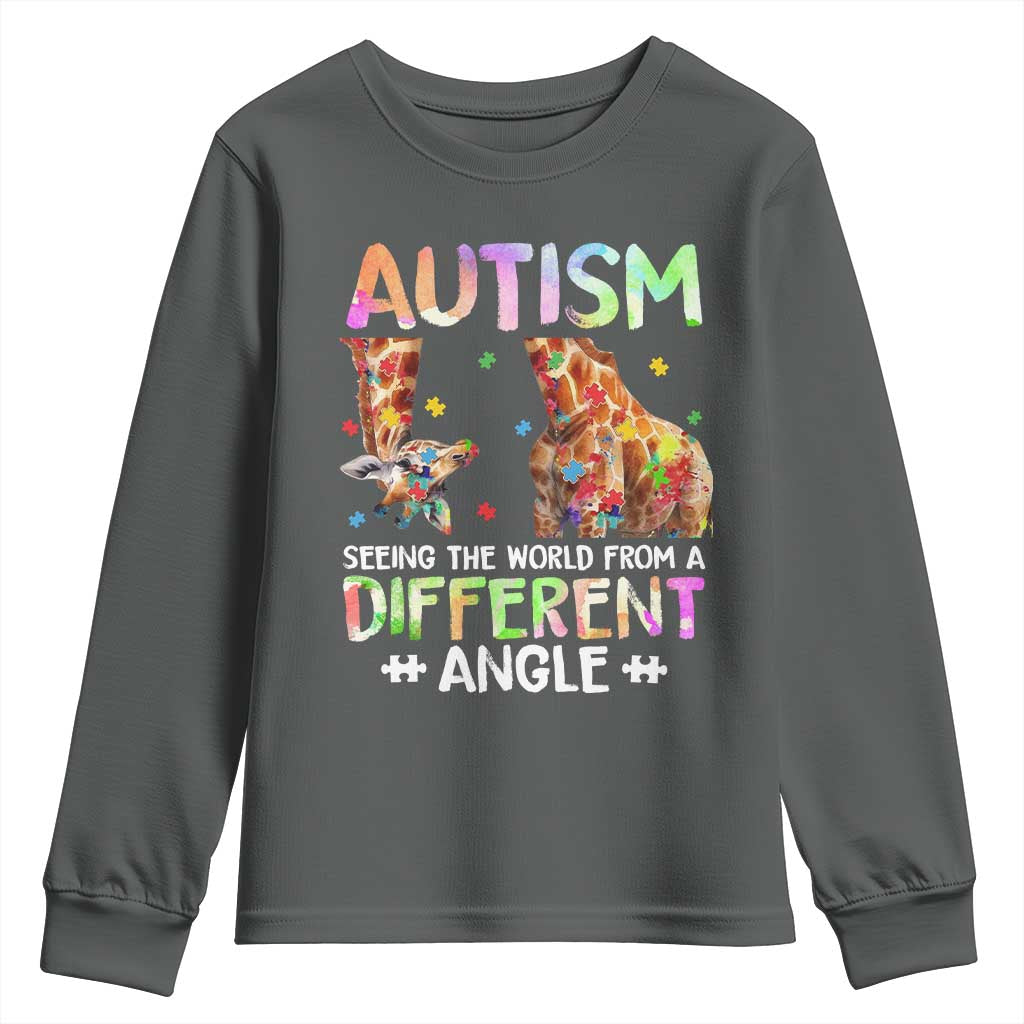Autism Awareness Giraffe Youth Sweatshirt Seeing The World Differently ASD TS10 Dark Heather Print Your Wear