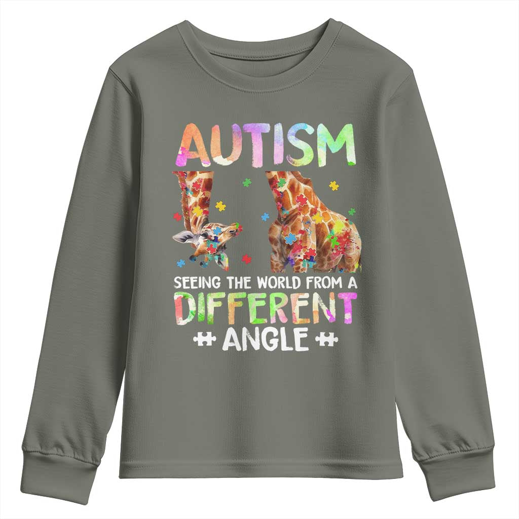 Autism Awareness Giraffe Youth Sweatshirt Seeing The World Differently ASD TS10 Military Green Print Your Wear