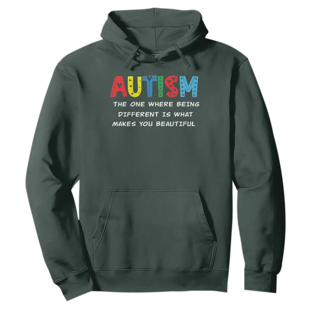 Autism Awareness Hoodie Different Makes You Beautiful ASD Month Support TS10 Dark Forest Green Print Your Wear