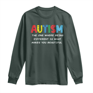 Autism Awareness Long Sleeve Shirt Different Makes You Beautiful ASD Month Support TS10 Dark Forest Green Print Your Wear