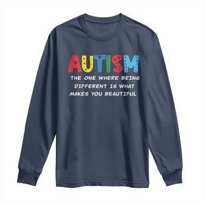 Autism Awareness Long Sleeve Shirt Different Makes You Beautiful ASD Month Support TS10 Navy Print Your Wear