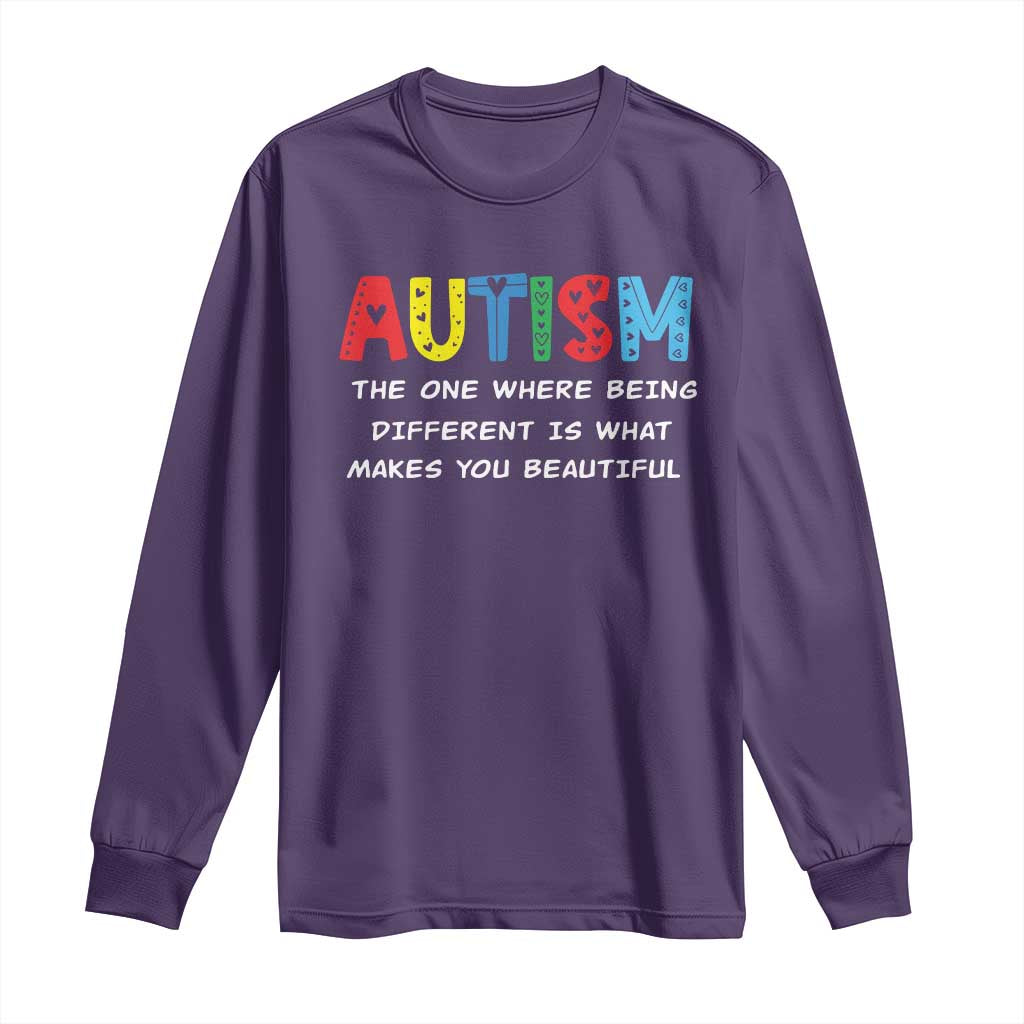Autism Awareness Long Sleeve Shirt Different Makes You Beautiful ASD Month Support TS10 Purple Print Your Wear