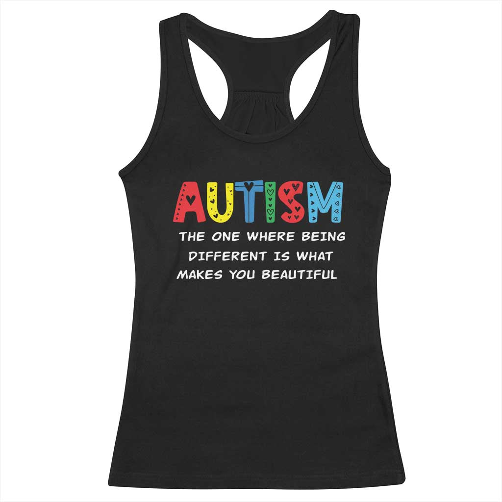 Autism Awareness Racerback Tank Top Different Makes You Beautiful ASD Month Support TS10 Black Print Your Wear