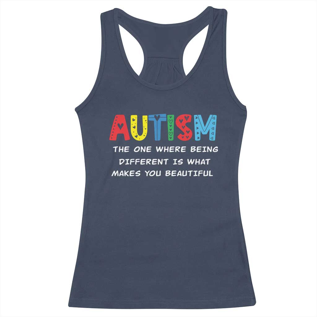 Autism Awareness Racerback Tank Top Different Makes You Beautiful ASD Month Support TS10 Navy Print Your Wear
