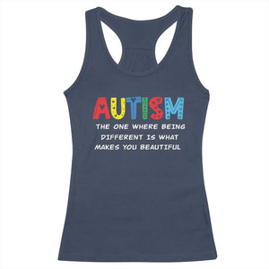 Autism Awareness Racerback Tank Top Different Makes You Beautiful ASD Month Support TS10 Navy Print Your Wear