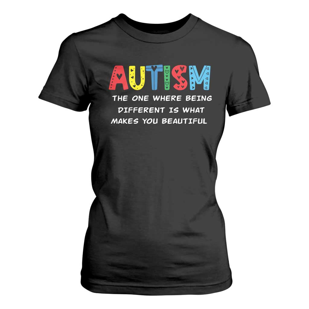 Autism Awareness T Shirt For Women Different Makes You Beautiful ASD Month Support TS10 Black Print Your Wear